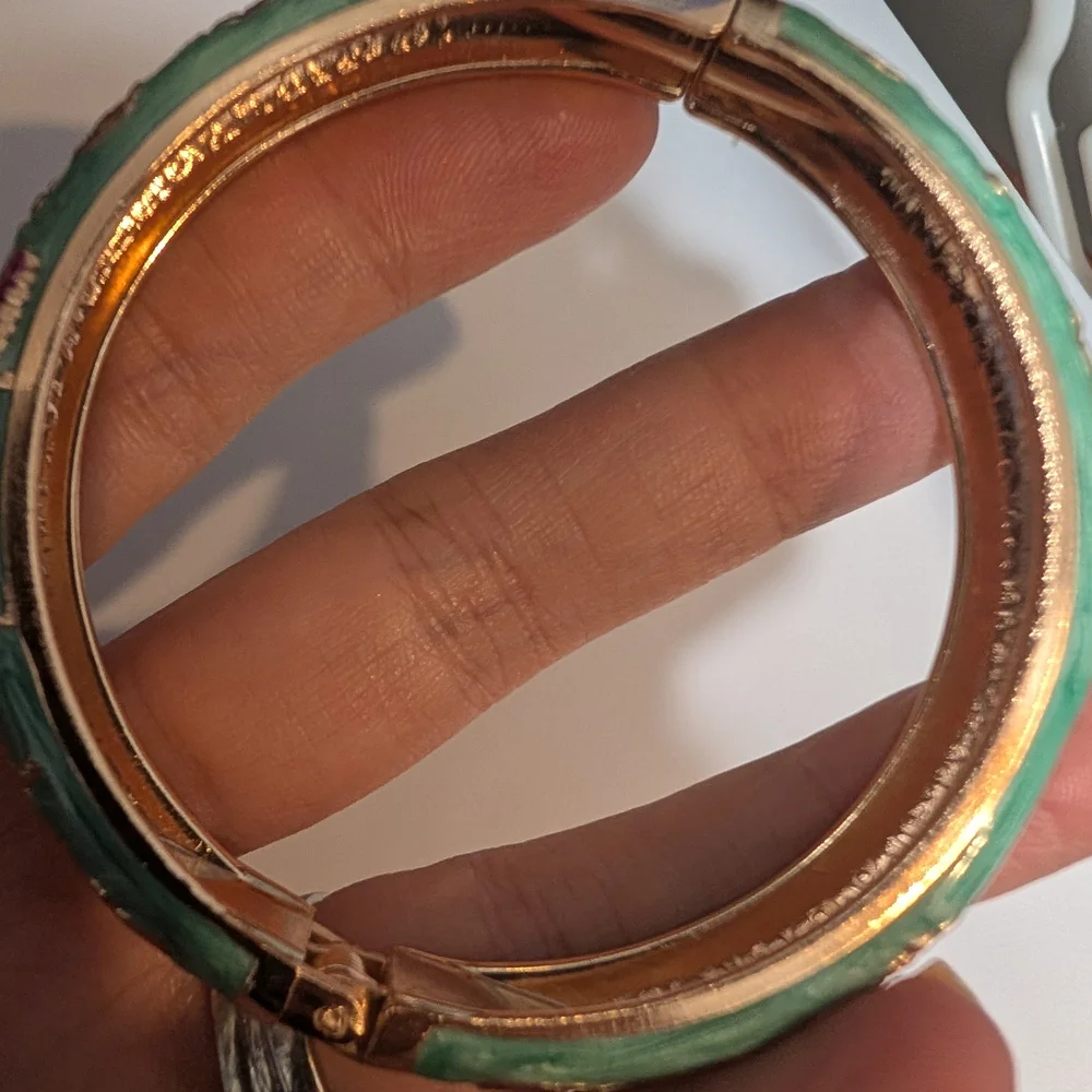 Floral Enamel Cloissone Bangle with Spring Hinge Opening